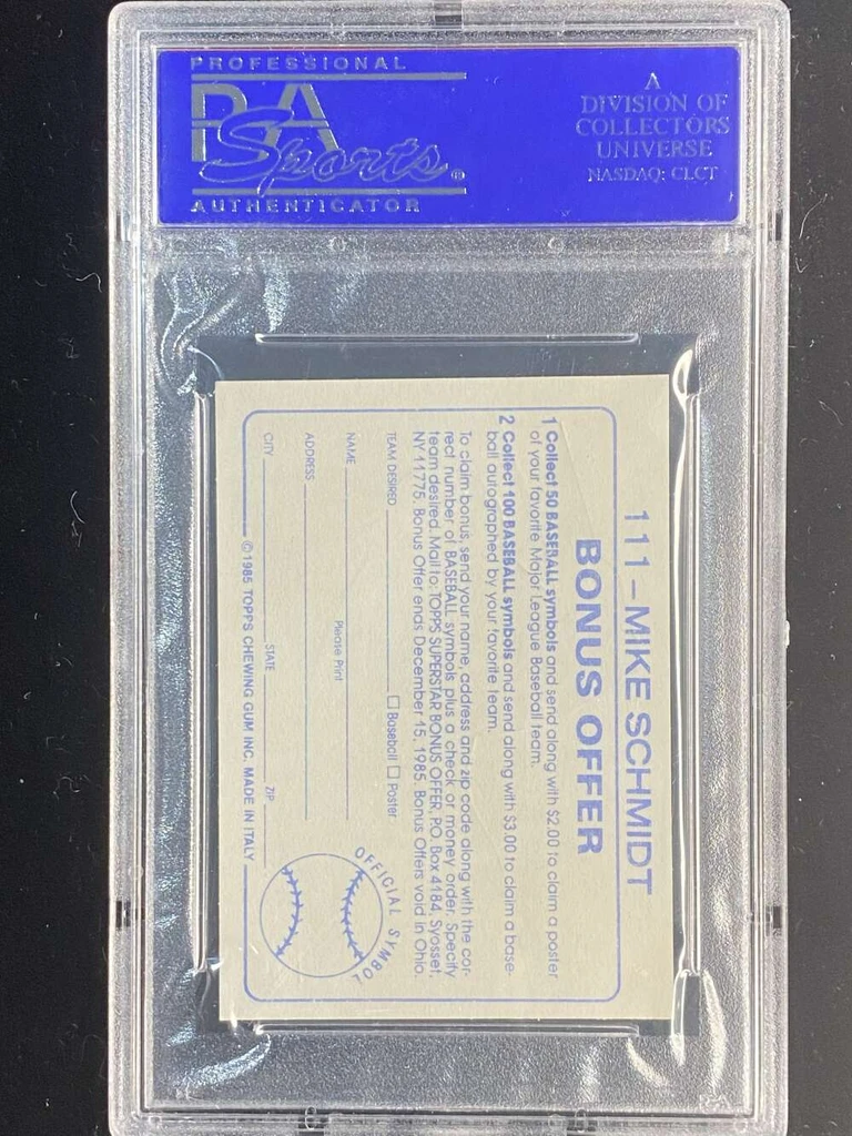 1985 Topps Stickers #111 Mike Schmidt Phillies PSA 8 NM-Mint