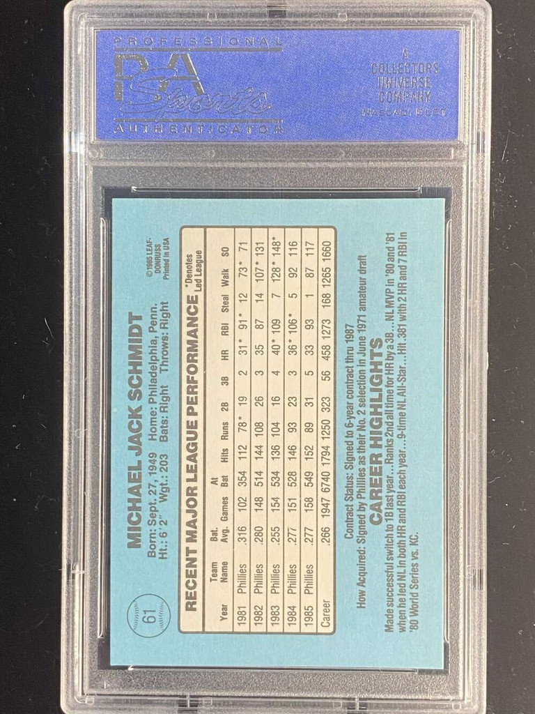 1986 Donruss #61 Mike Schmidt Phillies PSA 9 Mint