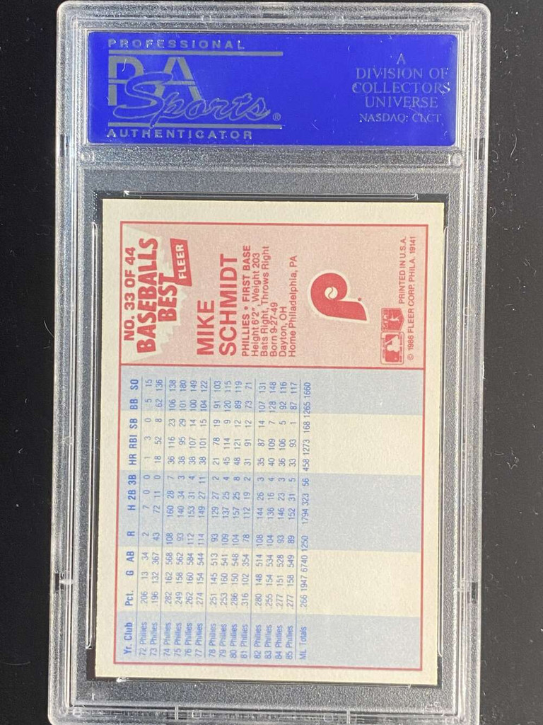 1986 Fleer Baseball's Best #33 Mike Schmidt Phillies PSA 8 NM-Mint