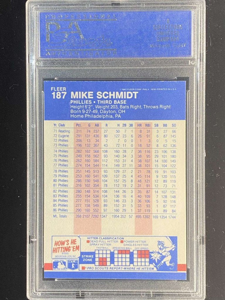 1987 Fleer Glossy #187 Mike Schmidt Phillies PSA 9 Mint