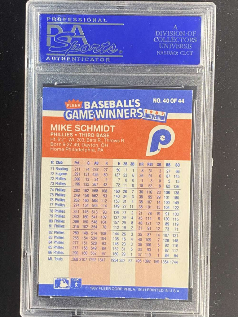 1987 Fleer Baseball's Game Winners #40 Mike Schmidt Phillies PSA 9 Mint