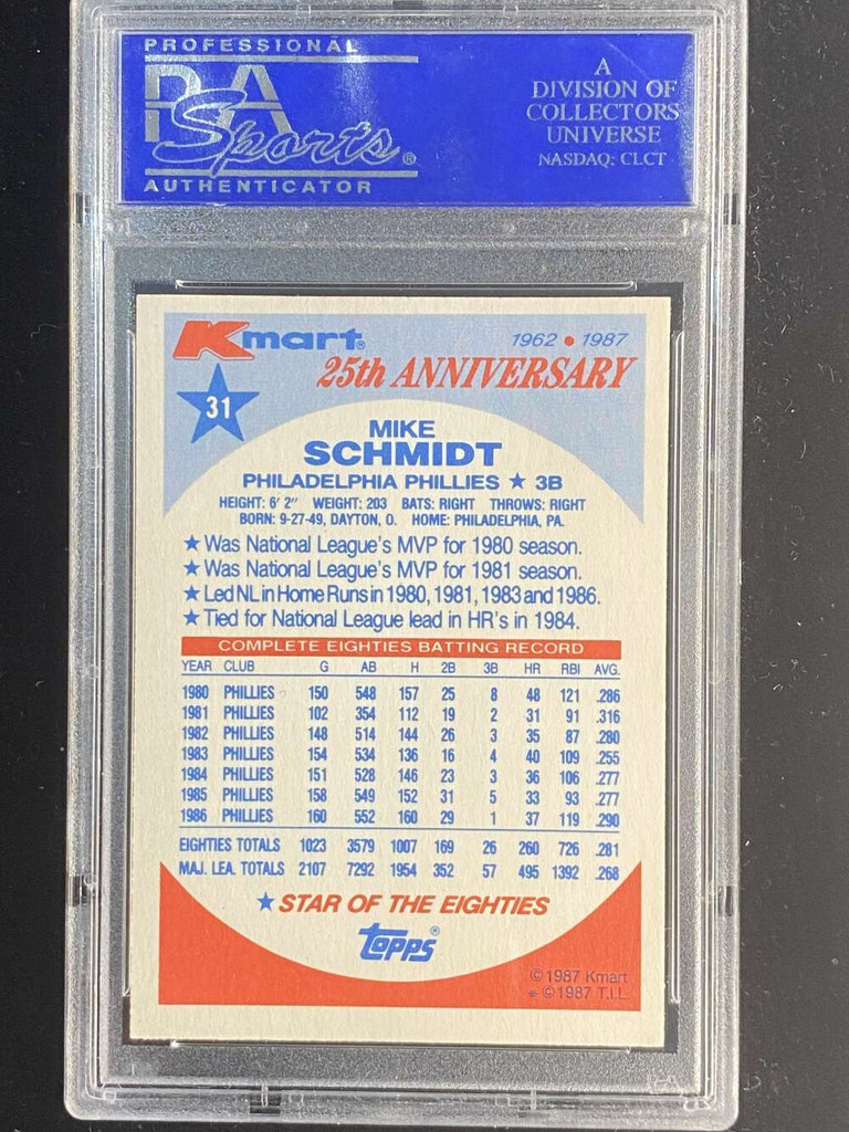 1987 K-Mart #31 Mike Schmidt Phillies PSA 9 Mint
