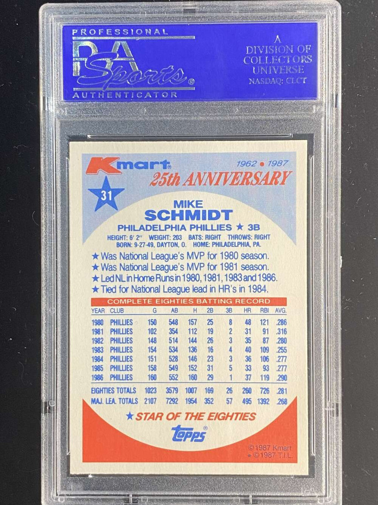 1987 K-Mart #31 Mike Schmidt Phillies PSA 8 NM-Mint