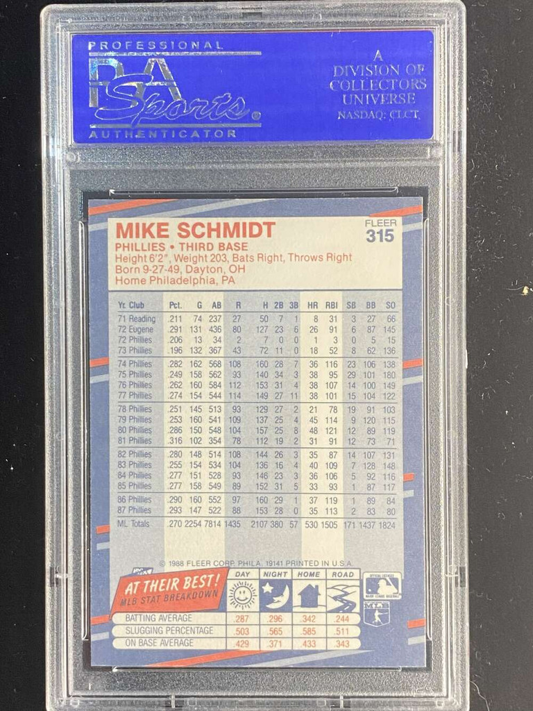 1988 Fleer Glossy #315 Mike Schmidt Phillies PSA 9 Mint