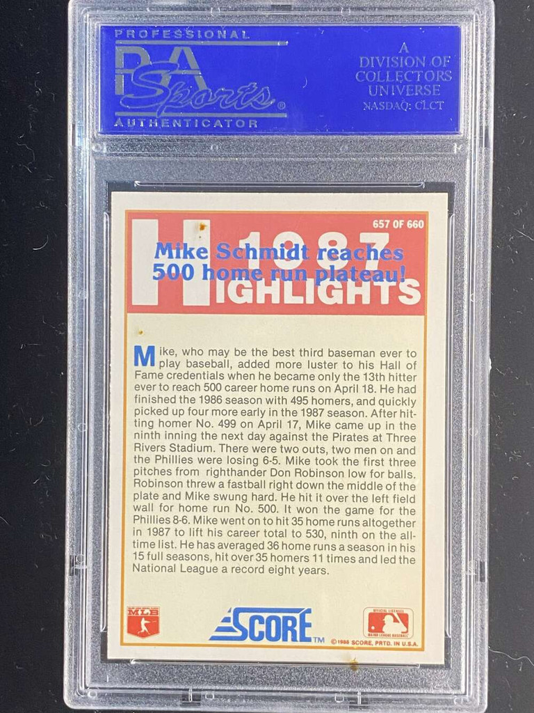 1988 Score #657 Mike Schmidt Phillies PSA 8 NM-Mint