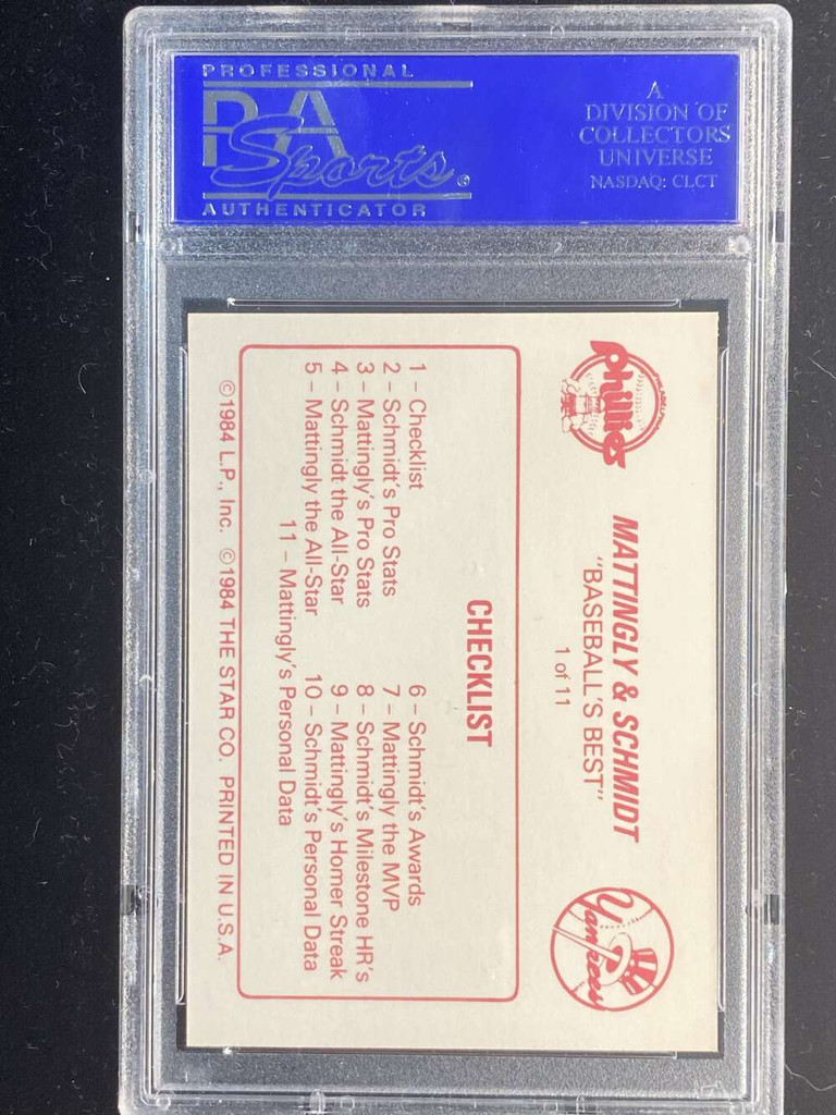 1988 Star #1 Mike Schmidt Phillies PSA 8 NM-Mint Mattingly/Schmidt Checklist