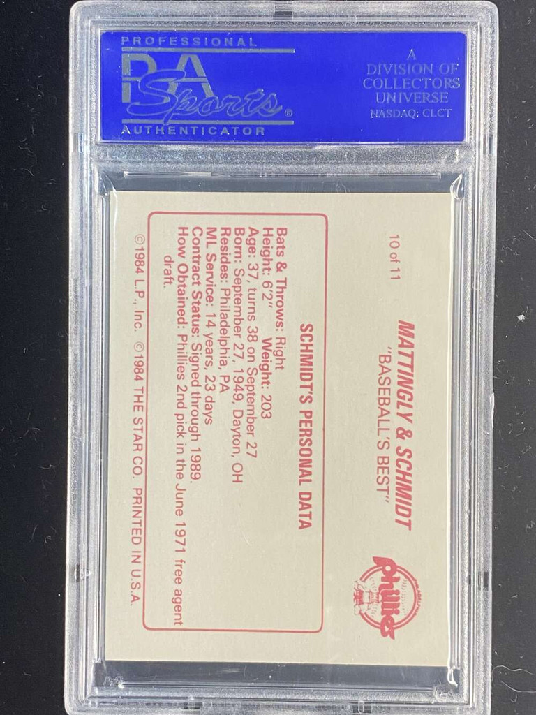 1988 Star #10 Mike Schmidt Phillies PSA 7 Near Mint Schmidt's Personal Data