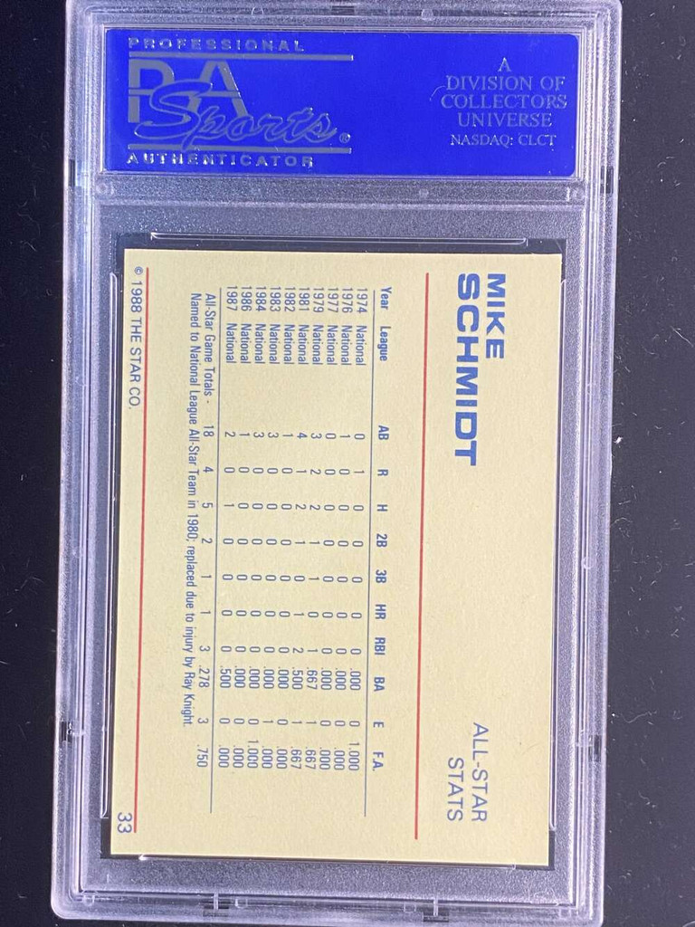 1988 Star #33 Mike Schmidt Phillies PSA 8 NM-Mint All-Star Stats