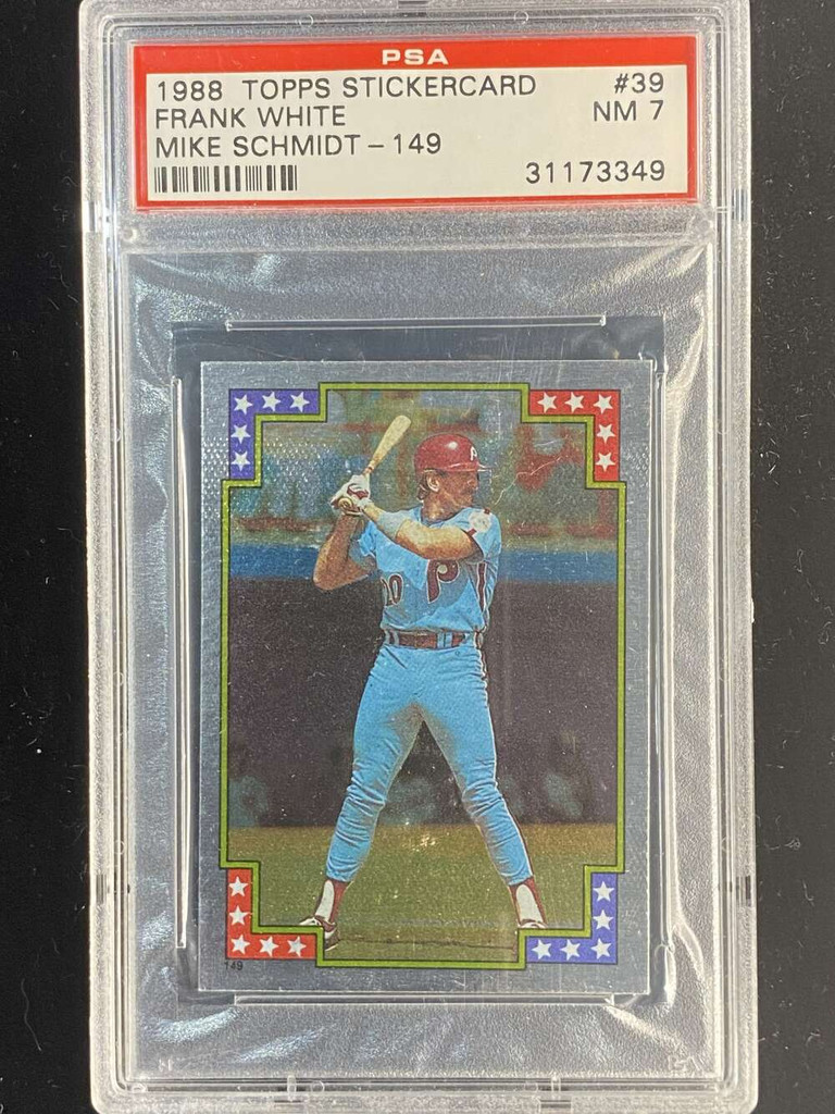 1988 Topps Stickercard #39 Mike Schmidt Phillies PSA 7 Near Mint Frank White