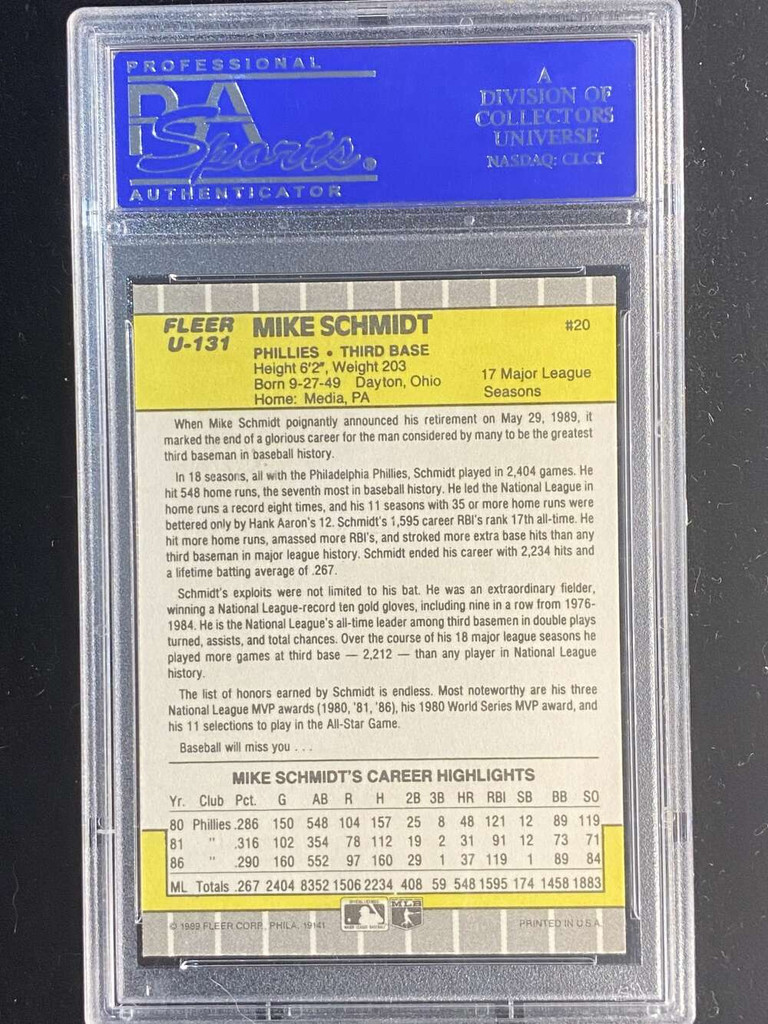 1989 Fleer Update #U-131 Mike Schmidt Phillies PSA 9 Mint