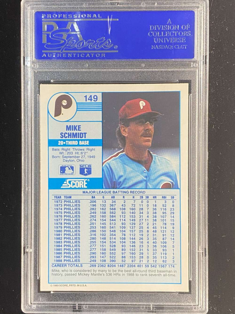 1989 Score #149 Mike Schmidt Phillies PSA 10 Gem Mint