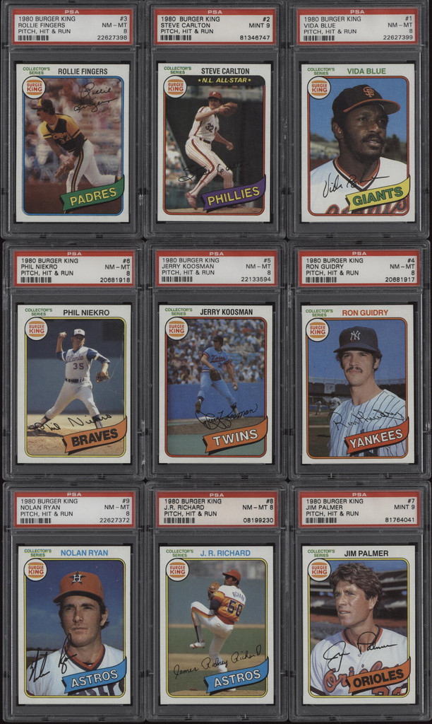 1980 Topps Burger King Pitch Hit & Run Complete PSA Graded Set (34 Cards) Nolan Ryan