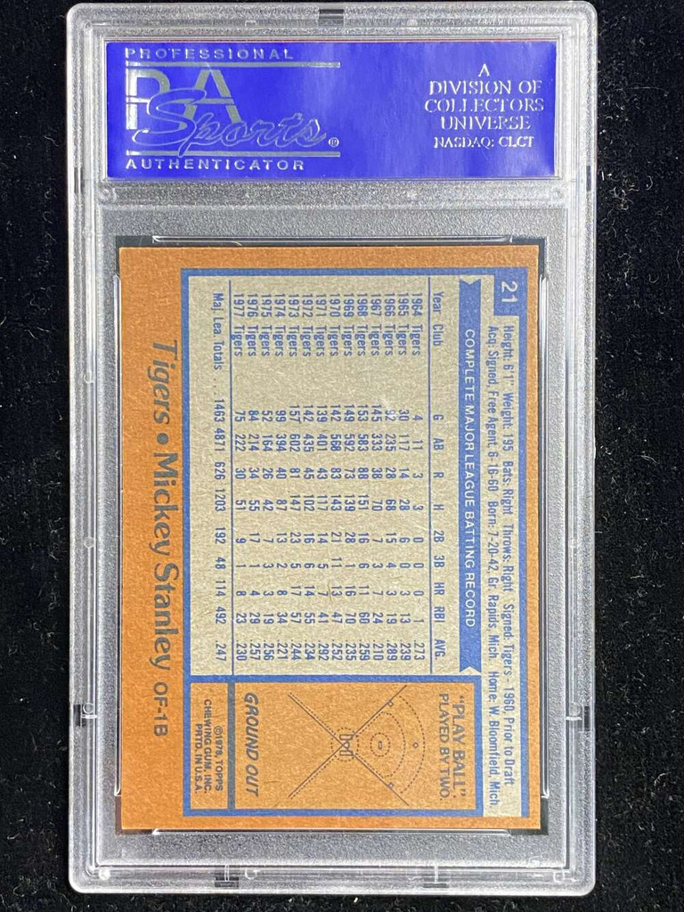 1978 Topps Burger King #21 Mickey Stanley Tigers PSA 8 NM-Mint