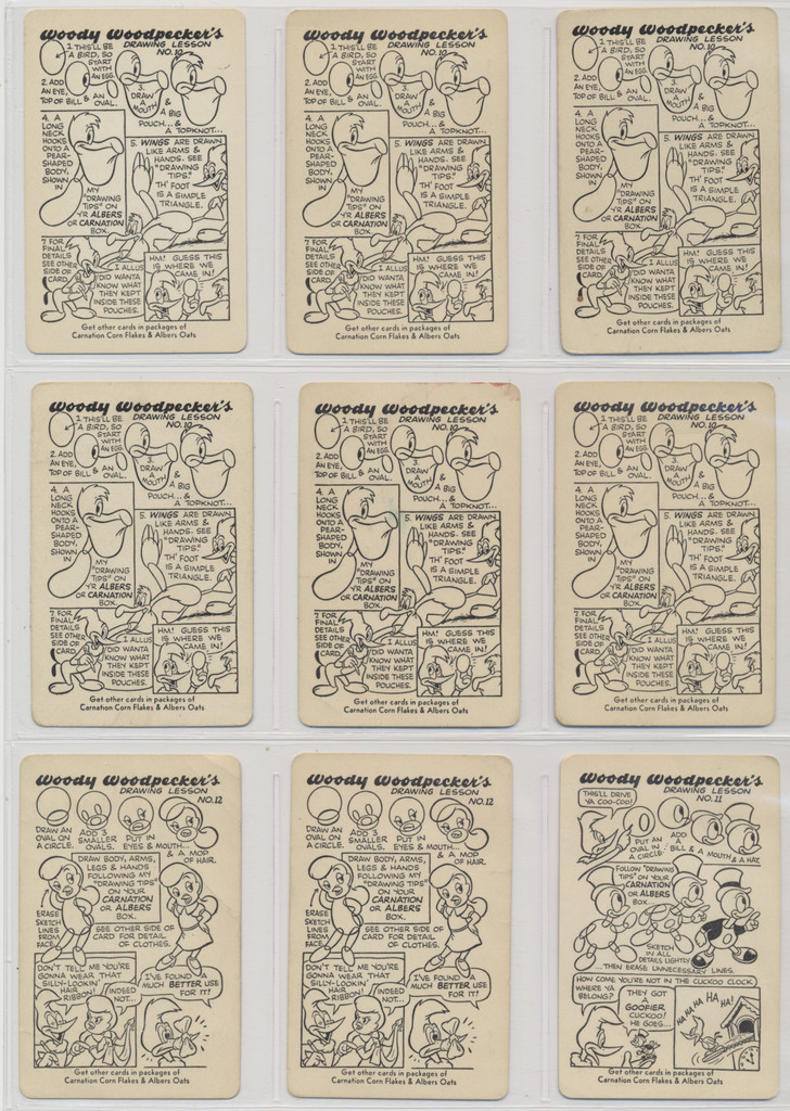 1953/54 Carnation Corn Flakes & Albert Oats Cereal F270-3 Woody Woodpecker Lot of 10  #*sku37701