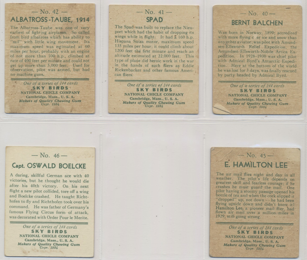 1933/1934 SKY BIRDS (Series of 144) Lot of 5 TOUGH  #*sku37704