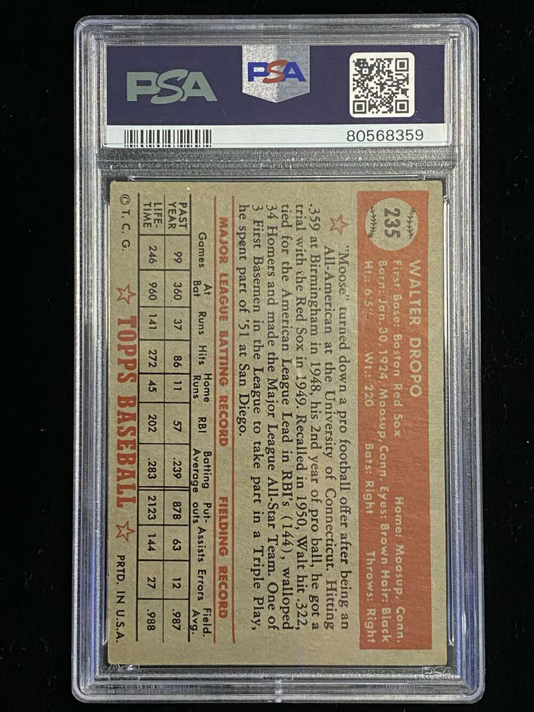 1952 Topps #235 Walt Dropo Red Sox PSA 3 VG