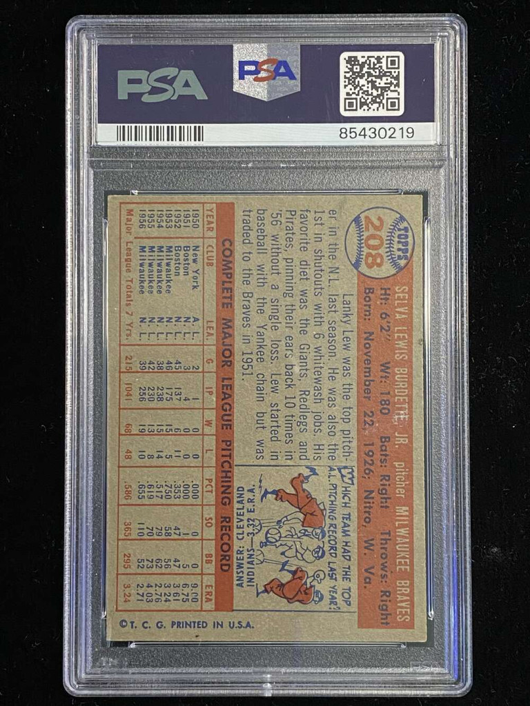 1957 Topps #208  Lou Burdette Braves PSA 5 EX