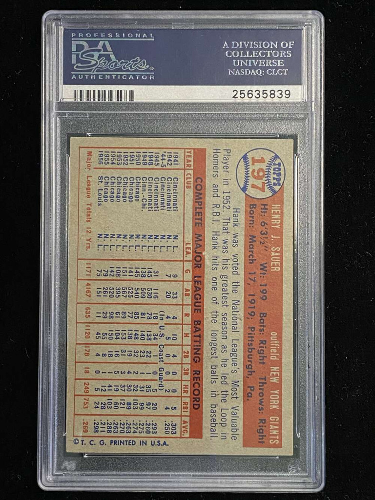 1957 Topps #197 Hank Sauer Giants PSA 6 EX-Mint