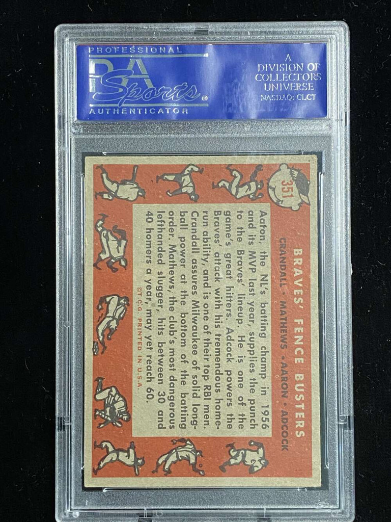 1958 Topps #351 Hank Aaron Braves PSA 4 VG-EX Fence Busters Eddie Mathews