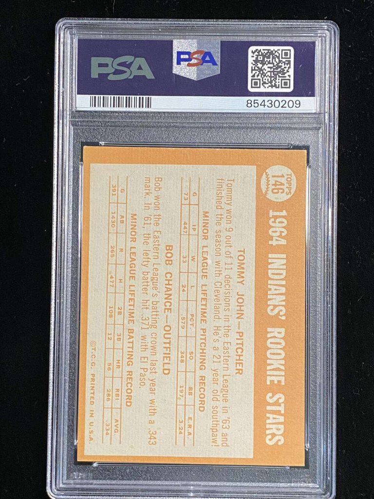 1964 Topps #146 Tommy John Indians PSA 4 VG-EX Rookie Stars