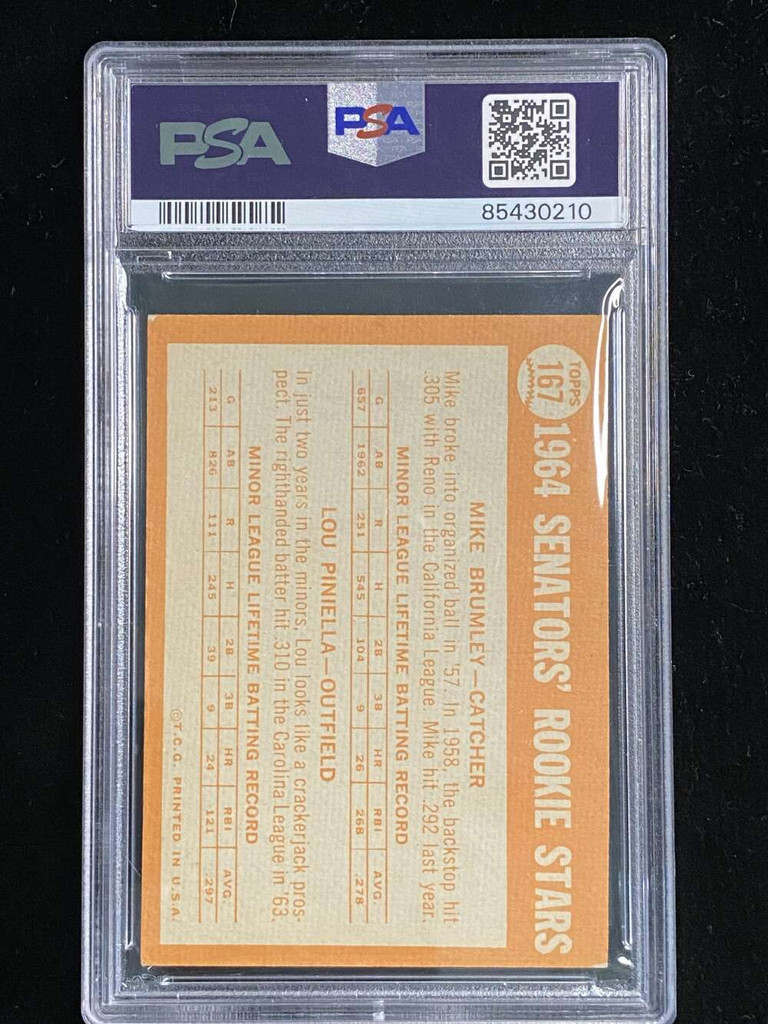 1964 Topps #167 Lou Piniella Senators PSA 4 VG-EX Rookie Stars