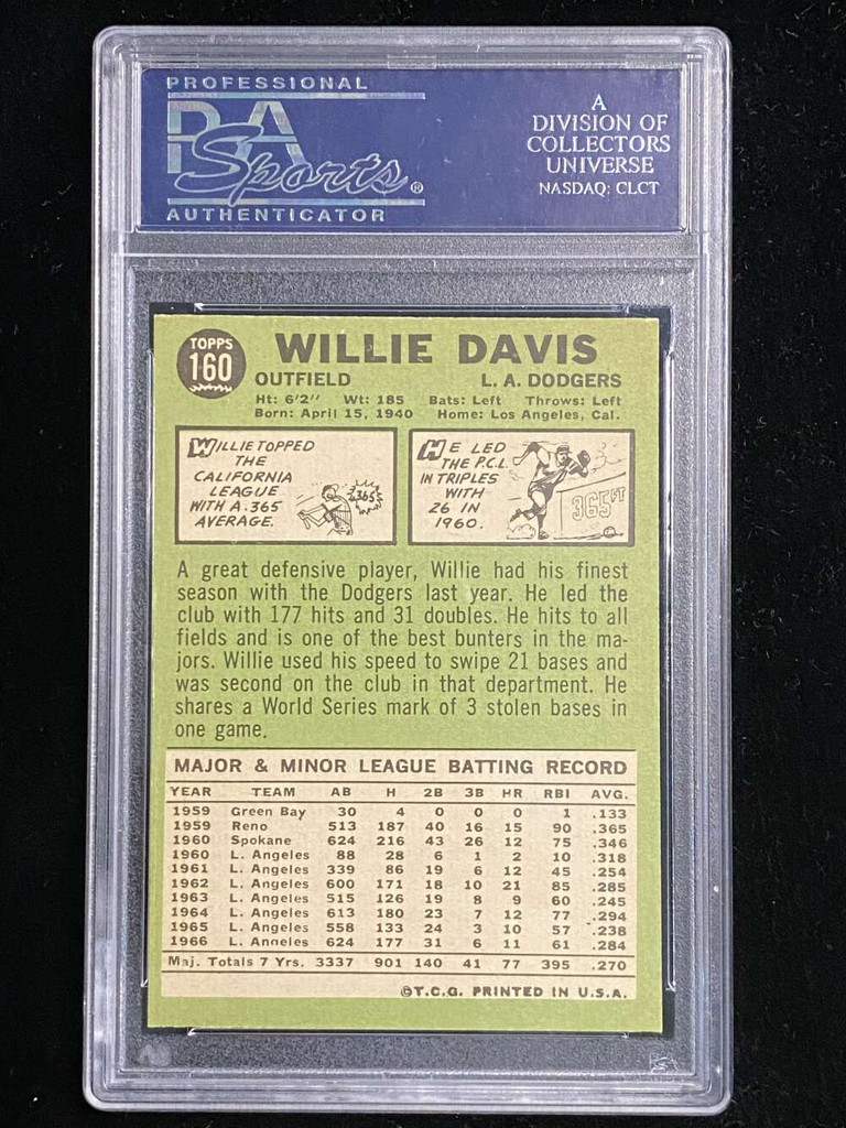 1967 Topps #160 Willie Davis Dodgers PSA 8 NM-Mint