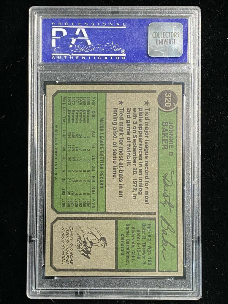 1974 Topps #320 Dusty Baker Braves PSA 8 NM-Mint