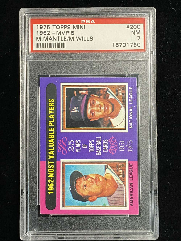 1975 Topps Mini #200 Mickey Mantle Yankees PSA 7 Near Mint Maury Wills 1962 MVP