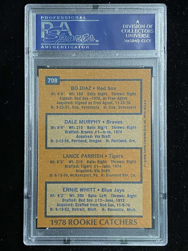 1978 Topps #708 Dale Murphy Rookie Catchers PSA 8 NM-Mint