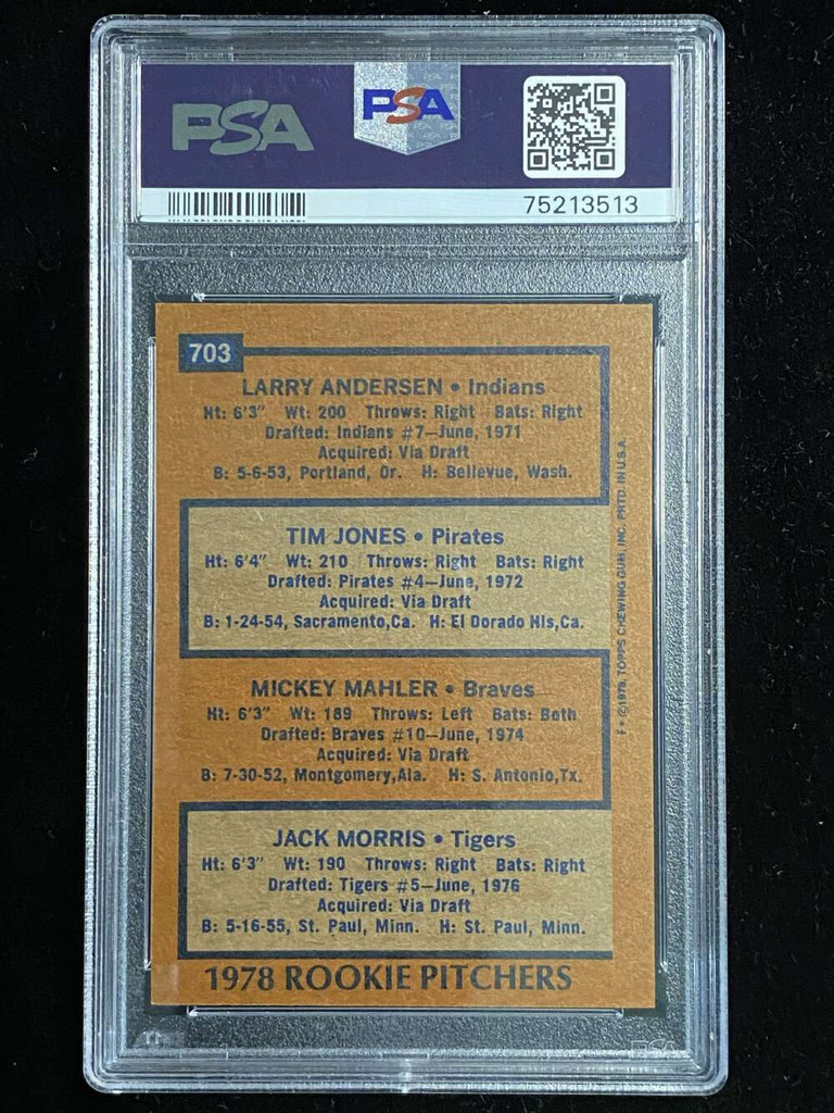 1978 Topps #703 Jack Morris Rookie Pitchers PSA 8 NM-Mint ID: 525420
