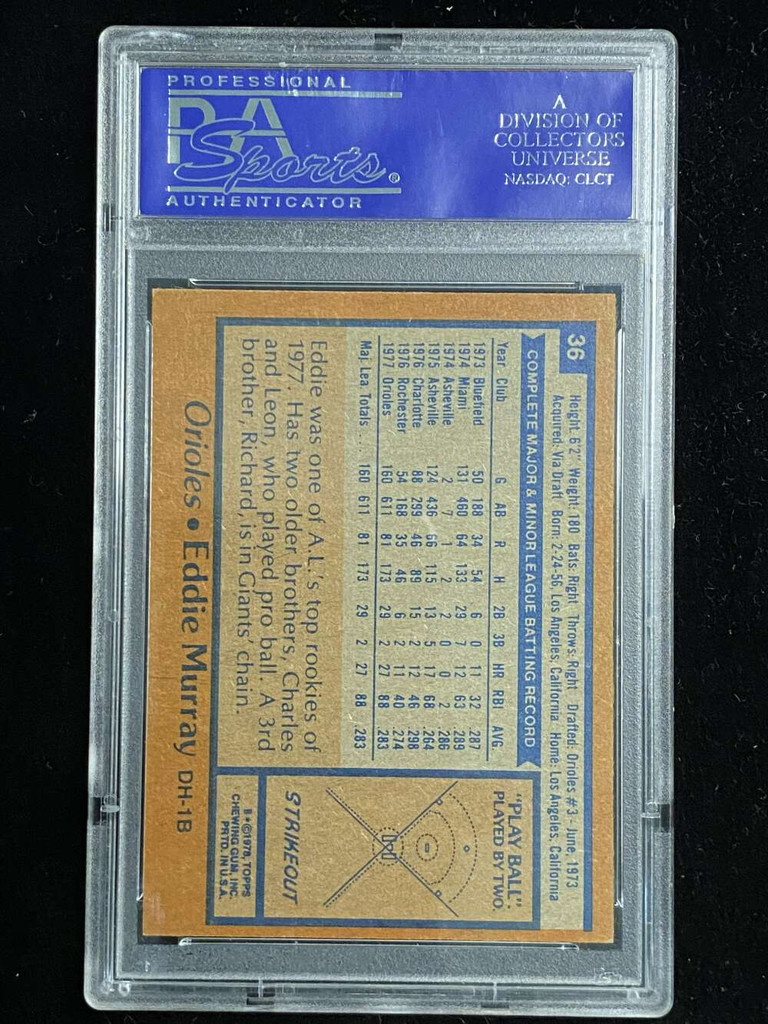 1978 Topps #36 Eddie Murray Orioles PSA 7 Near Mint Rookie RC