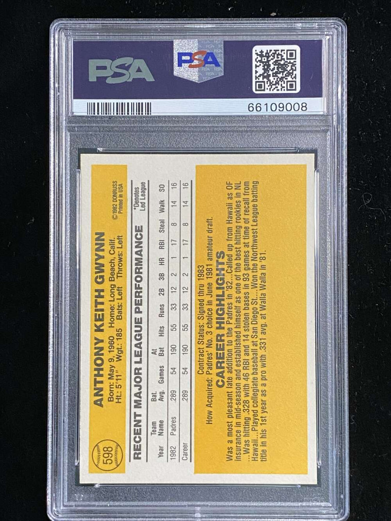 1983 Donruss #598 Tony Gwynn Padres PSA 8 NM-Mint RC