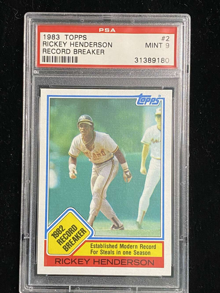 1983 Topps #2 Rickey Henderson A's PSA 9 Mint Record Breaker