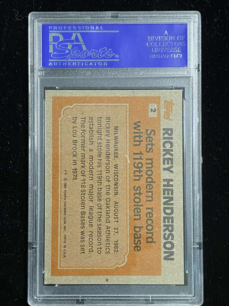 1983 Topps #2 Rickey Henderson A's PSA 9 Mint Record Breaker