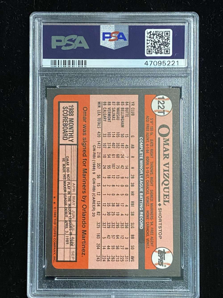 1989 Topps Traded #122T Omar Vizquel Mariners PSA 9 Mint RC