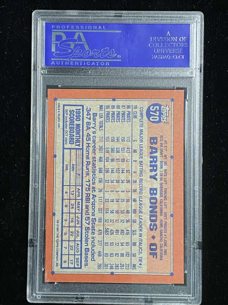 1991 Topps #570 Barry Bonds Pirates PSA 9 Mint