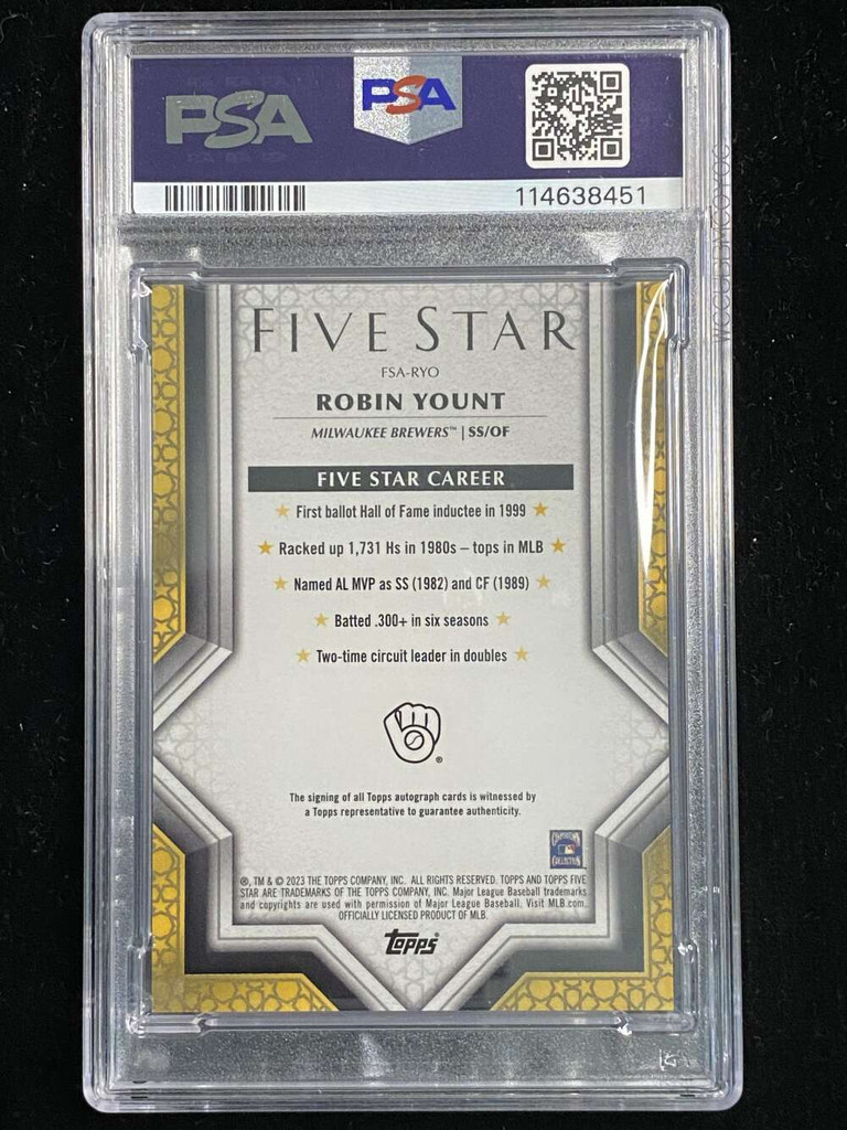 2023 Topps Five Star Robin Yount Brewers PSA 8 NM-Mint Autograph