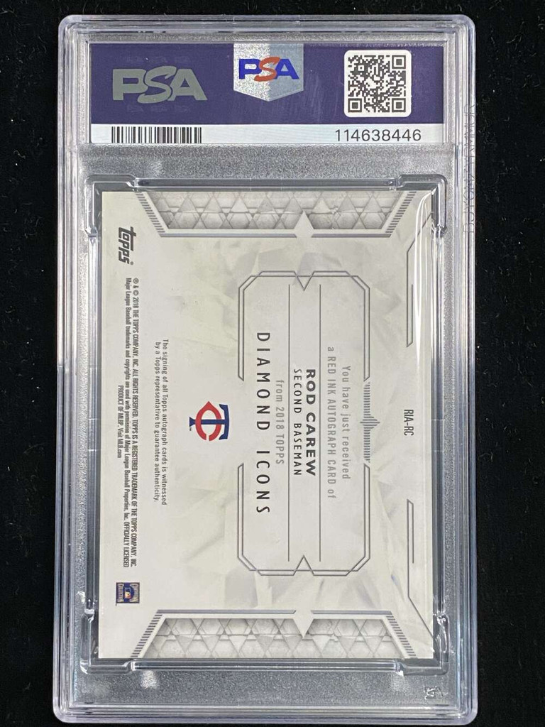 2018 Topps Diamond Icons Rod Carew Twins PSA 8 NM-Mint Red Ink Auto 1/25
