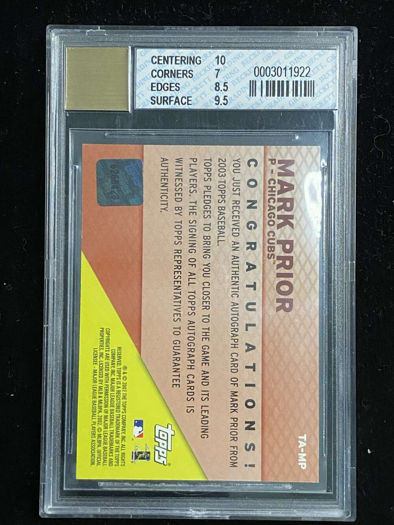2003 Topps MP Mark Prior Cubs BGS 7.5 Near Mint+ Auto 10