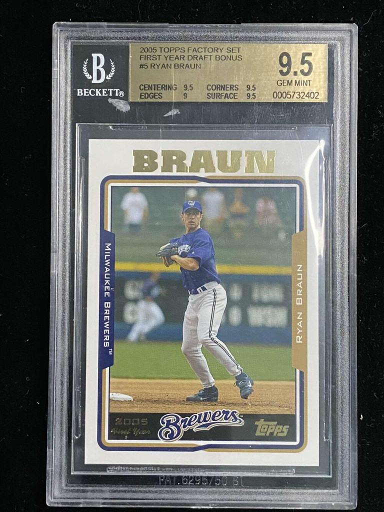 2005 Topps Factory Set #5 Ryan Braun Brewers BGS 9.5 Gem Mint First Year Draft Bonus