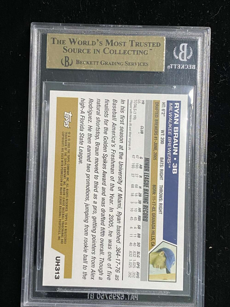 2005 Topps Update UH313 Ryan Braun Brewers BGS 9.5 Gem Mint RC