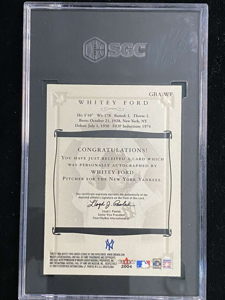 2004 Fleer Greats of the Game Whitey Ford Yankees SGC 9 Mint 10 Auto
