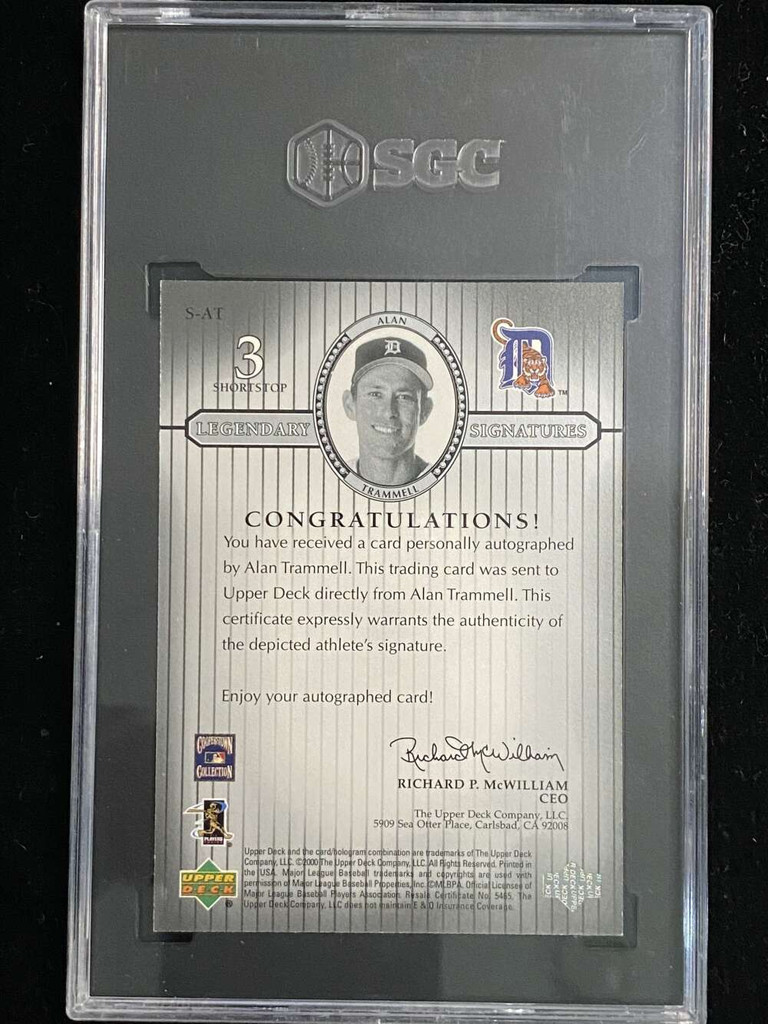 2000 UD legends Alan Trammell Tigers SGC 8.5 NM-Mint+ Auto