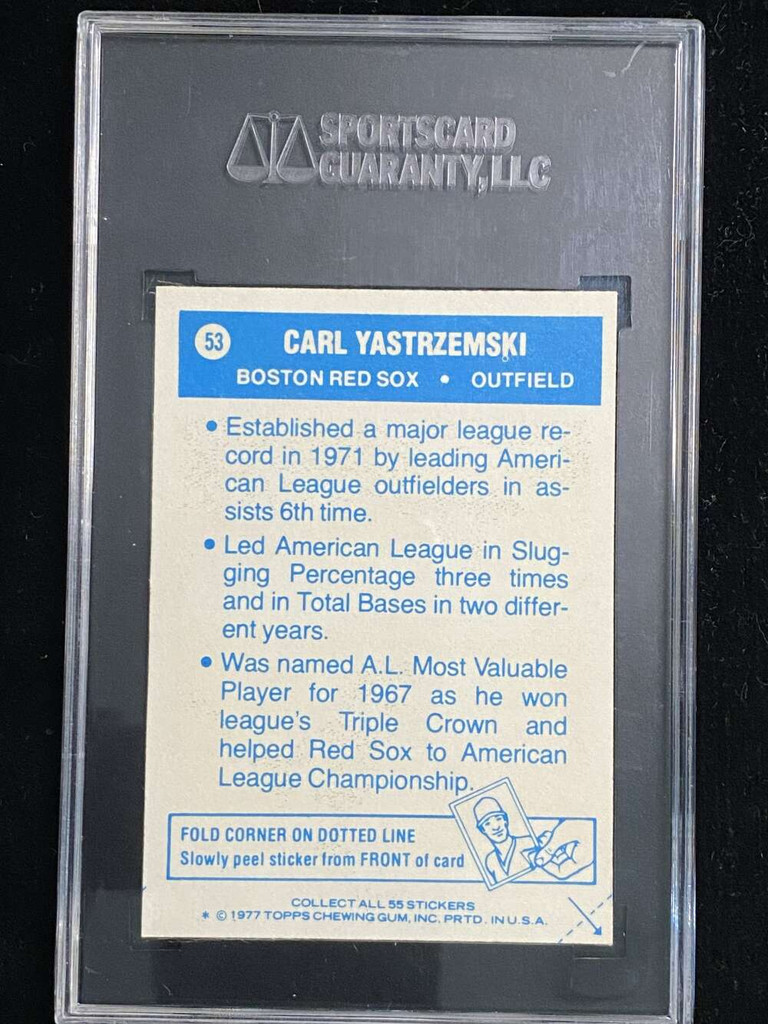 1977 Topps Cloth Stickers #53 Carl Yastrzemski Red Sox SGC 7 Near Mint