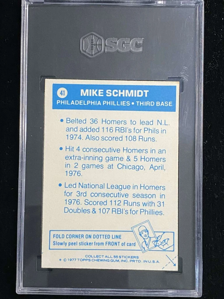 1977 topps cloth Stickers #41 Mike Schmidt Phillies SGC 7 Near Mint