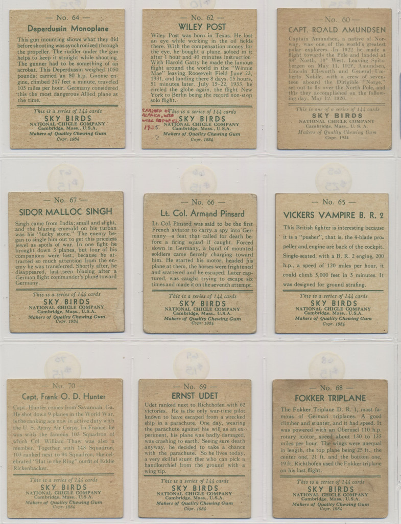 1933/34 National Chicle Co R136 SKY BIRDS  Partial Set 80/108 plus 1 duplicate  #*sksu37706