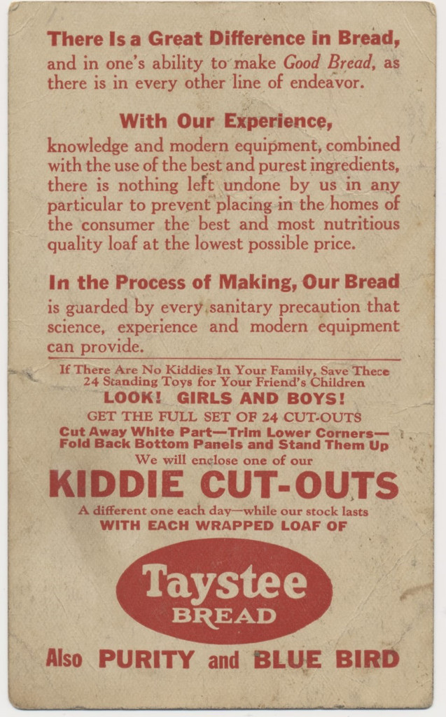 circ. 1930's D128 Taystee Bread Insert  Kiddie Cut-Outs  "Jack Be Nimble"  #*sku37727