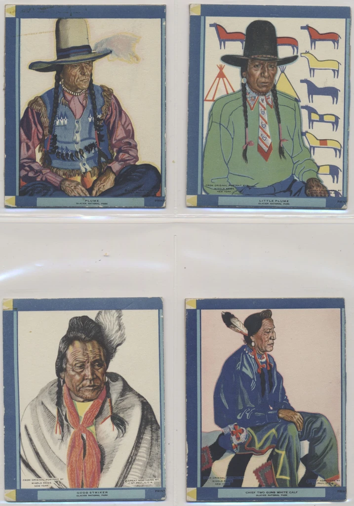 circ. 1940's Great Northern Railway Indian Portraits by Winold Reiss  (4 x 3 1/8 inches)  Lot of 4  #*sku37735