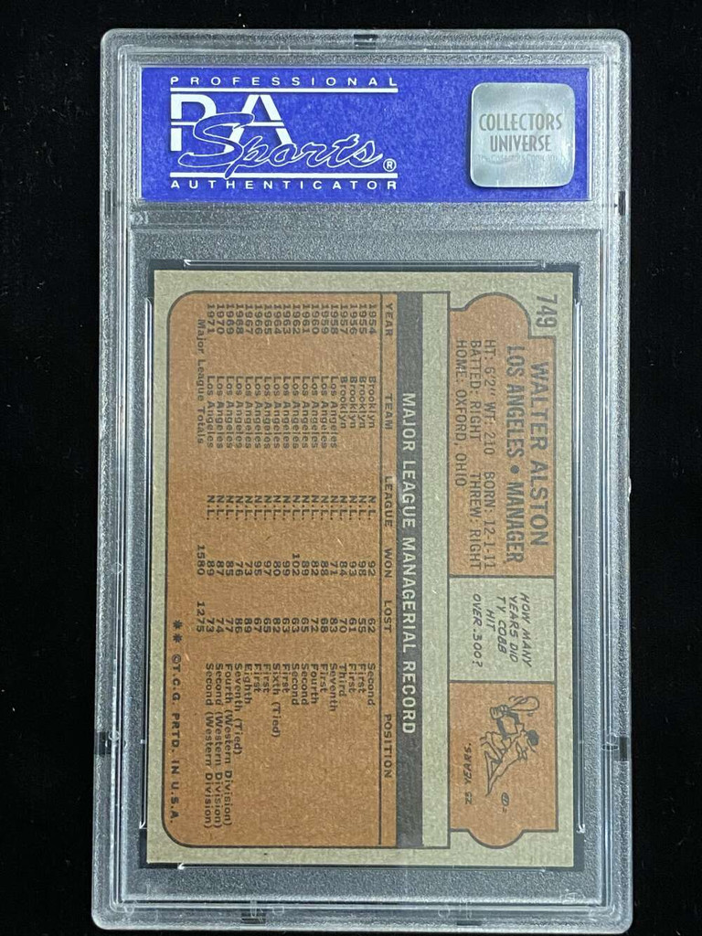 1972 Topps #749 Walter Alston Dodgers PSA 8 NM-Mint High #