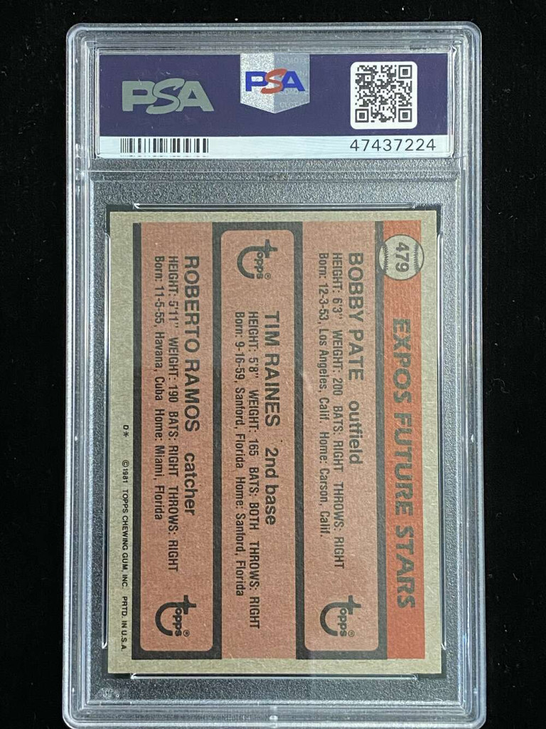 1981 Topps #479 Tim Raines Expos PSA 9 Mint RC